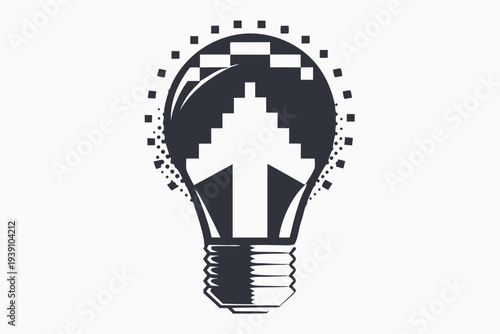 Minimalist Black and White Pixel Art Light Bulb Icon for Idea and Creativity Concepts