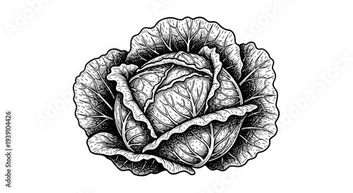 Vintage cabbage engraving style botanical vegetable illustration