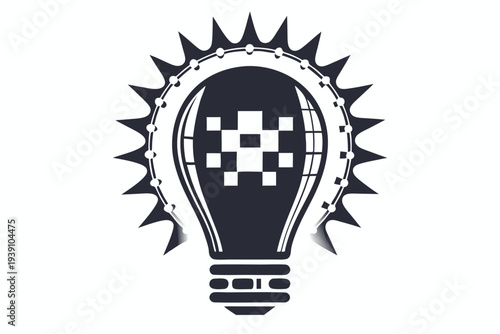 Monochromatic Pixel Lightbulb Silhouette for Smart Technology and Creative Concept