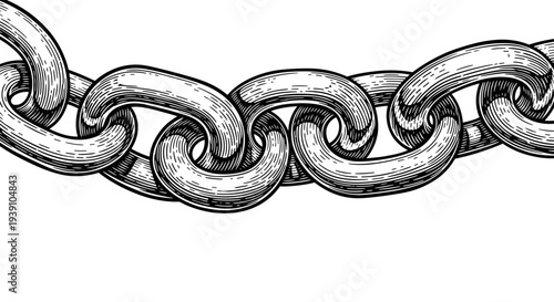 Vintage engraving style metal chain illustration