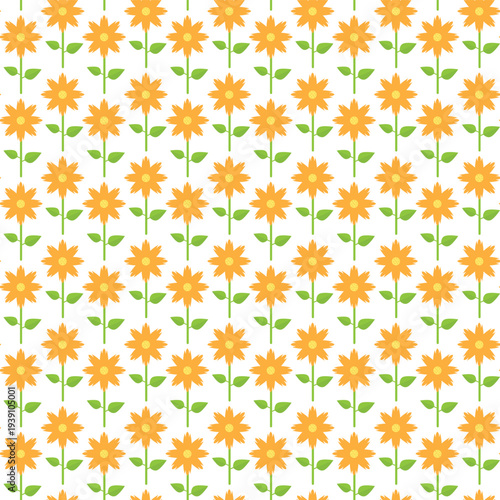 Seamless Sunflower Pattern Background – Bright Floral Repeat Design With Orange Flowers And Green Leaves