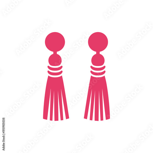 Vibrant pink tassel earrings with circular tops isolated on a pure white background, showcasing bold and stylish design elements