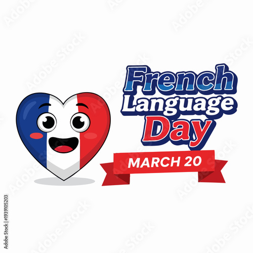 French Language Day Heart Icon and Text.