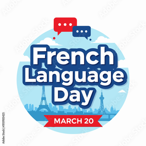 French Language Day Celebration with Eiffel Tower Illustration.