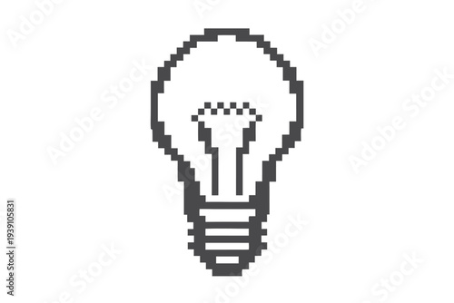 Creative concept lightbulb icon in a black and white pixel art design for startups