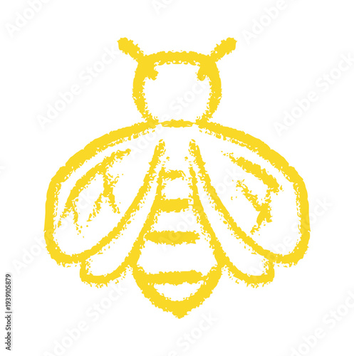 honey bee, hand drawn crayon wax crayons, rough texture doodle insect element perfect for nature, honey, or garden concept