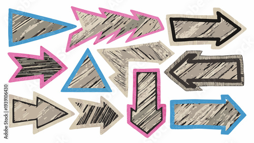 Collection of hand drawn style arrows in various colors and shapes