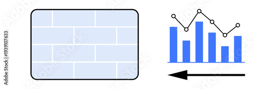 Data analysis concept. Brick wall s security, safeguarding data, and systems. Bar graph shows data trends and insights. Data protection, trend analysis, and system integrity d. Useful