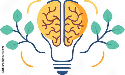Creative idea generation with brain inside lightbulb