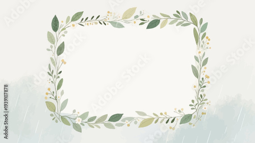 A simple plant illustration frame evoking fresh greenery. Copy space. Grass. Ornamen