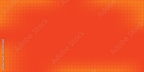 Orange halftone dots, abstract pattern with dark and bright gradient background. digital technology style wall texture ,cartoon or pop art elements, summer banner or comic.