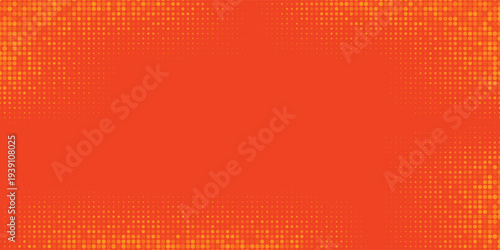 Orange halftone dots, abstract pattern with dark and bright gradient background. digital technology style wall texture ,cartoon or pop art elements, summer banner or comic.