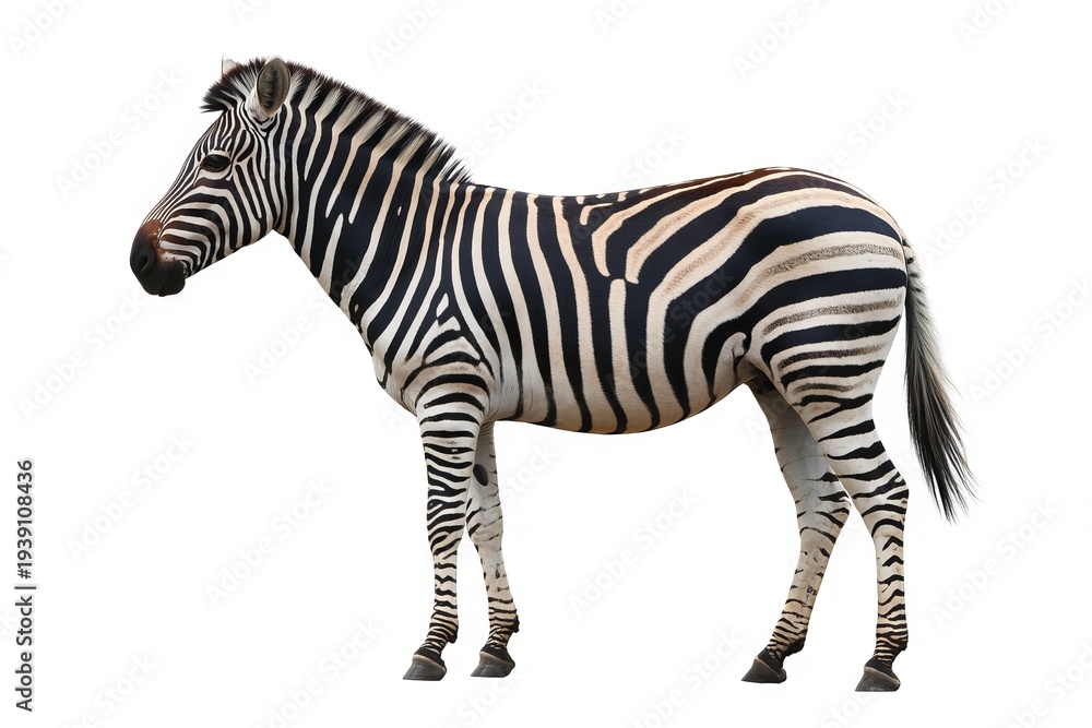 Obraz premium A single zebra standing on a white background animal