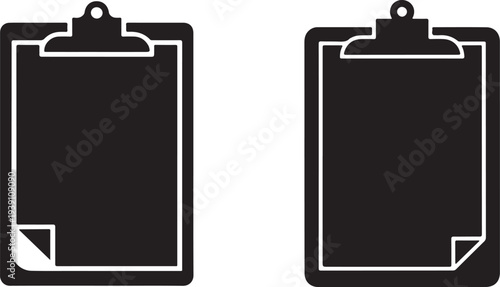 Clipboard document set flat silhouette icons