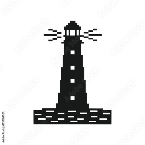 Silhouette of a Coastal Lighthouse Tower Pixel Art Vector on White Background
