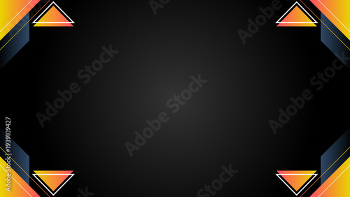 Modern Black Geometric Background With Colorful Corner Triangles and Abstract Frame Template