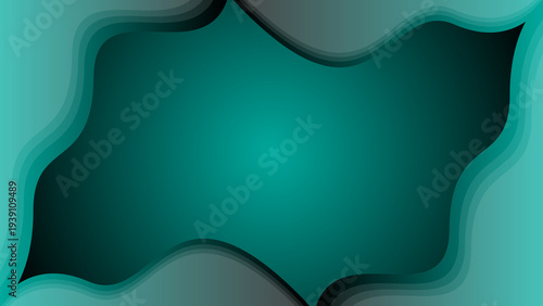 Abstract Teal Layered Paper Cutout Background With Fluid Organic Waves And Central Gradient Focus