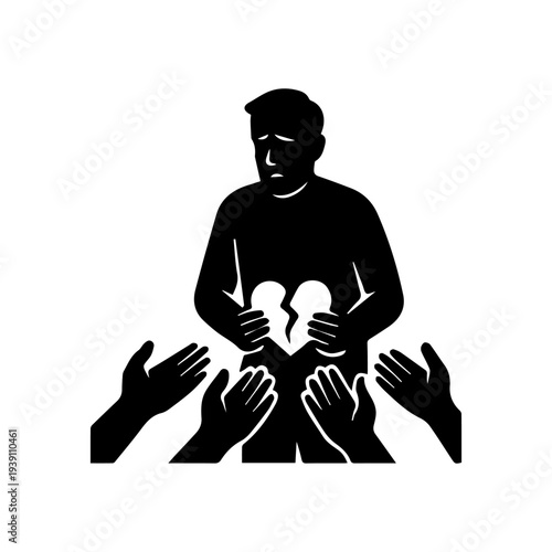 Person holding broken heart receiving support and empathy