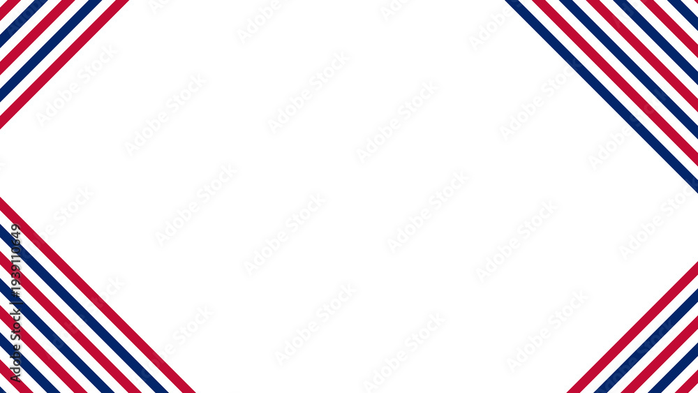Obraz premium Background Patriotic Red And Blue Striped Frame Border With Diagonal Lines And White Center For Design