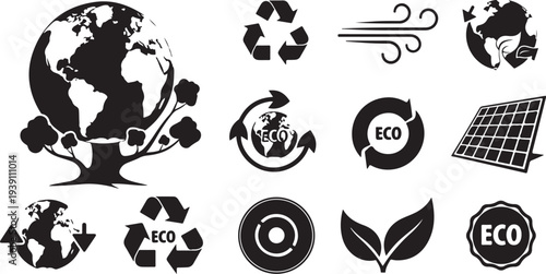Eco friendly symbols and icons for sustainable living concept