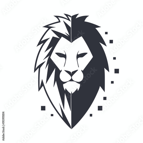 Stylized Two Color Pixel Art Lion Head Icon for Gaming and Graphic Design
