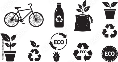 Eco friendly icons and symbols for sustainable living concept