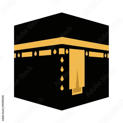 Minimalist flat vector of Kaaba in Mecca, white background, no shadows, simple Islamic icon. Perfect for apps, websites, and stock images.