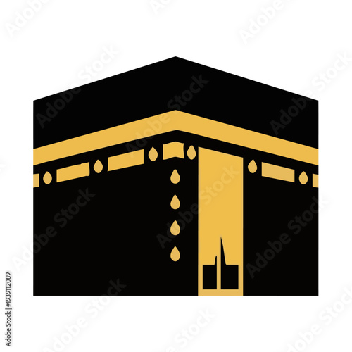 Minimalist flat vector of Kaaba in Mecca, white background, no shadows, simple Islamic icon. Perfect for apps, websites, and stock images.