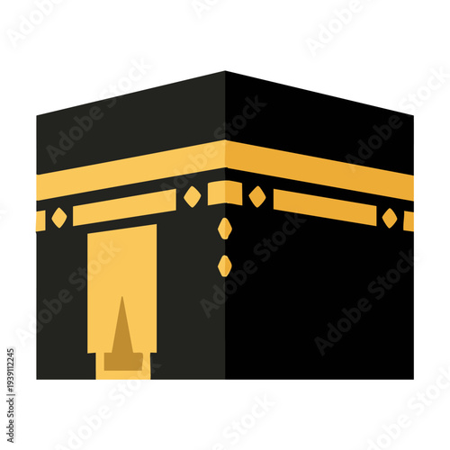 Minimalist flat vector of Kaaba in Mecca, white background, no shadows, simple Islamic icon. Perfect for apps, websites, and stock images.