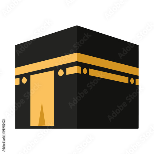 Minimalist flat vector of Kaaba in Mecca, white background, no shadows, simple Islamic icon. Perfect for apps, websites, and stock images.