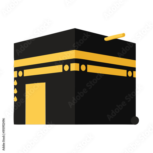 Minimalist flat vector of Kaaba in Mecca, white background, no shadows, simple Islamic icon. Perfect for apps, websites, and stock images.