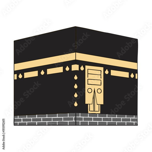 Minimalist flat vector of Kaaba in Mecca, white background, no shadows, simple Islamic icon. Perfect for apps, websites, and stock images.