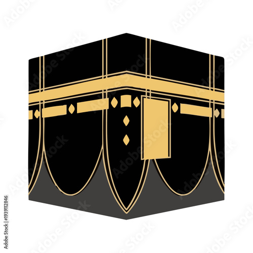 Minimalist flat vector of Kaaba in Mecca, white background, no shadows, simple Islamic icon. Perfect for apps, websites, and stock images.
