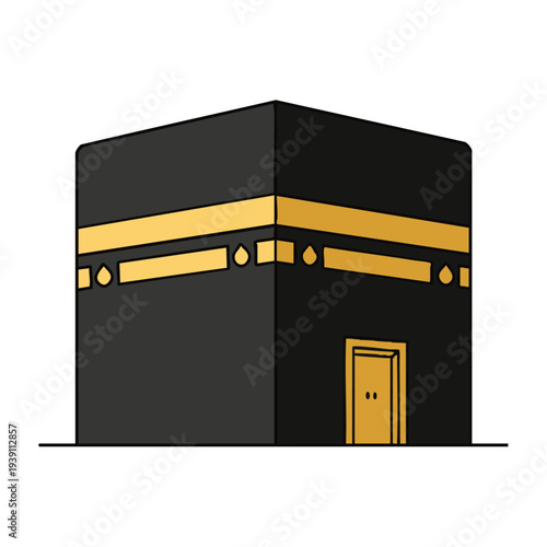 Minimalist flat vector of Kaaba in Mecca, white background, no shadows, simple Islamic icon. Perfect for apps, websites, and stock images.