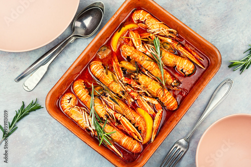 Elegant Langoustines and Mussels in Tomato White Wine Reduction
