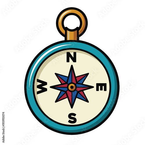Classic adventure compass with a bright star needle, symbolizing navigation, exploration, and finding your way on journeys and expeditions through unknown territories Vector Design Illustration.