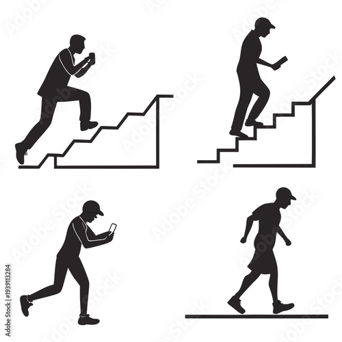 Mobile Step Counter Activity Icon Set  Flat Silhou (7) SVG Vector Illustration