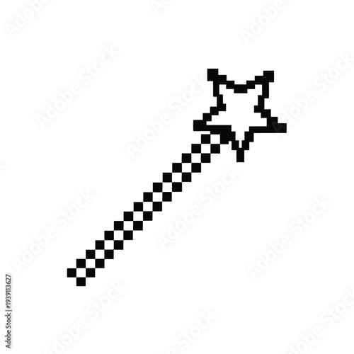 Minimalist Black Magic Wand Silhouette with Pixelated Edges for Creative Digital Projects