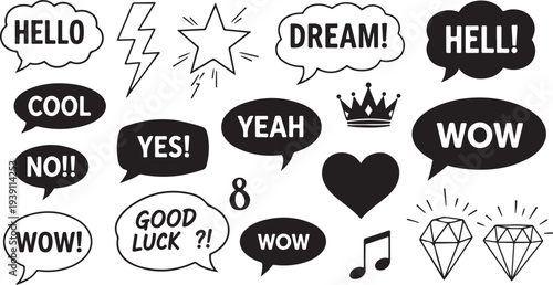 Set of 18 speech bubbles and icons vector