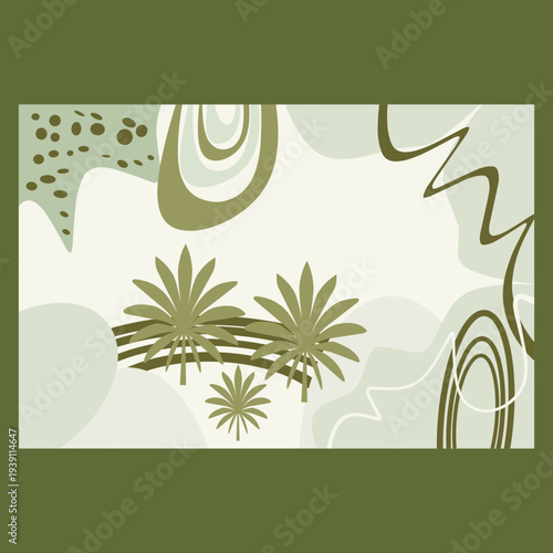 Abstract Tropical Palm Landscape Background Minimal Green Organic Shapes Vector