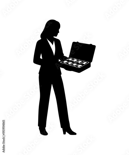 Businesswoman holding briefcase with money showing wealth