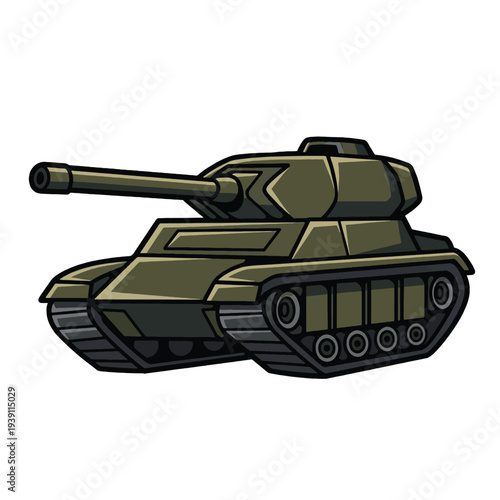 An illustrative representation of a powerful military combat tank, an armored fighting vehicle designed for front-line ground warfare, showcasing its robust build and formidable cannon Vector Design.