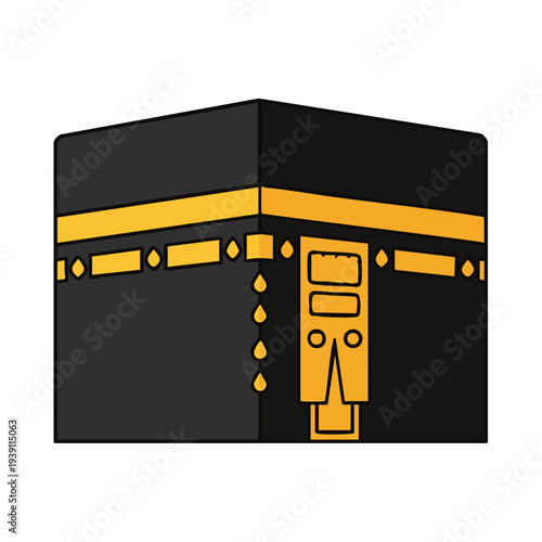 Minimalist flat vector of Kaaba in Mecca, white background, no shadows, simple Islamic icon. Perfect for apps, websites, and stock images.