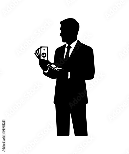 Businessman silhouette holding cash money in hand