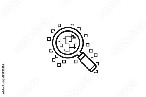 Minimalist 8-Bit Magnifying Glass Vector Illustration for Retro Gaming and UI Design