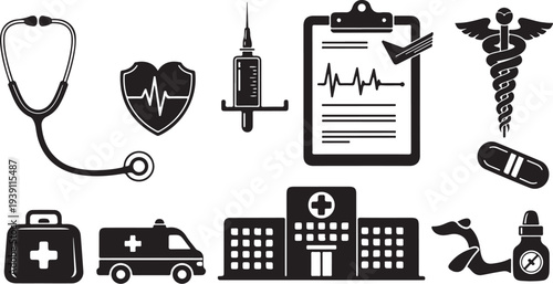 Medical icons and symbols for healthcare professionals and services