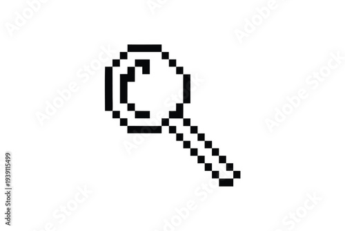 Black and White Pixelated Search Tool Icon for Digital Interface and Discovery Concepts