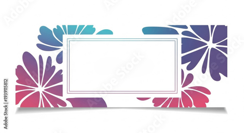 A colorful floral design with a blank rectangular text box on a white background
