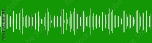 White audio waveform spectrum moving animation on green background. Audio sound waves moving motion graphic animation. Sound wave pattern audio visual waveform.