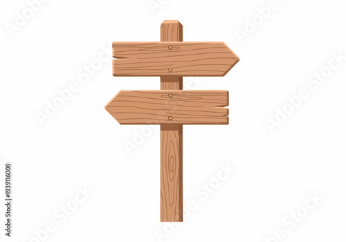 Wooden directional signpost showing two options with arrows pointing in opposite directions on a white background